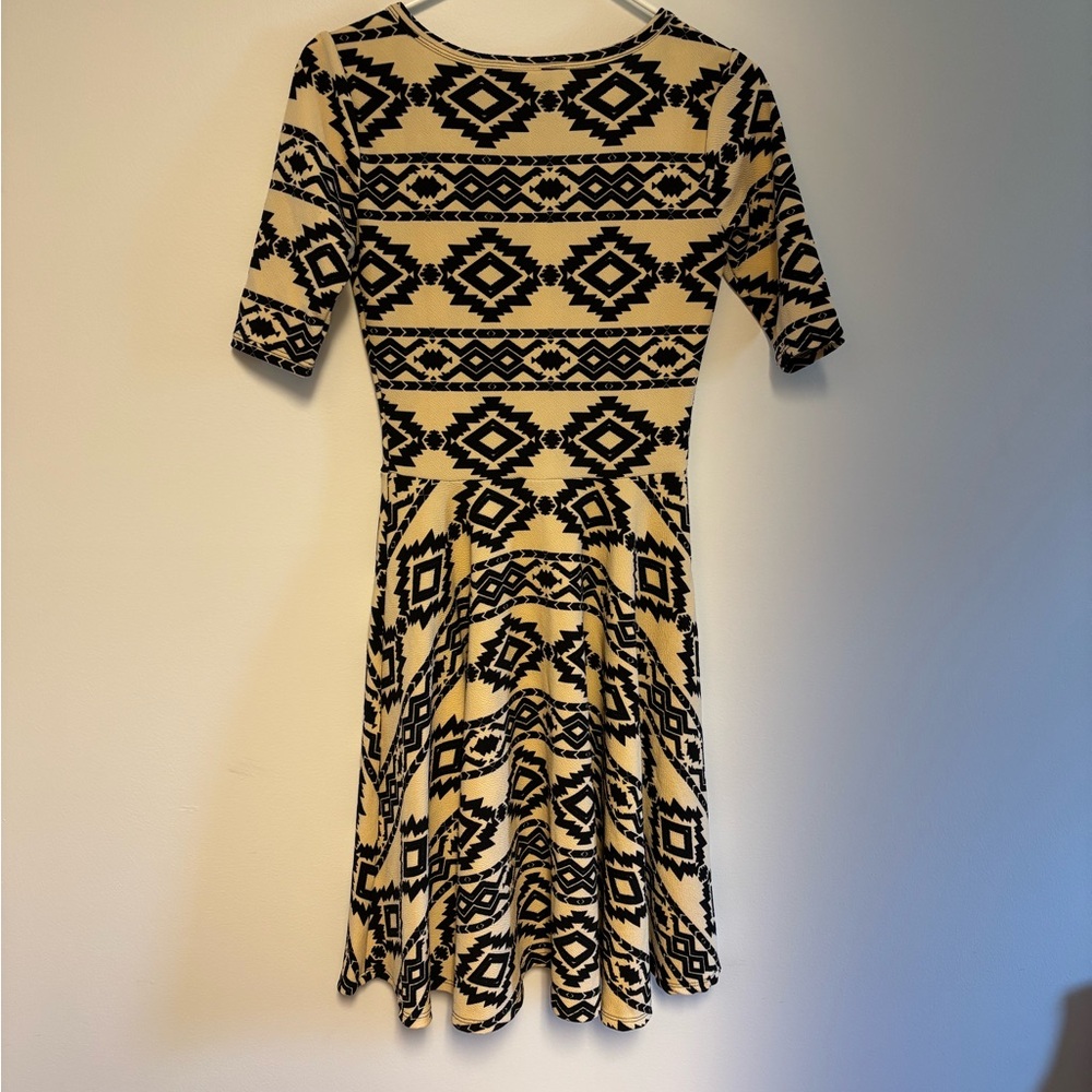 Beige and Black Aztec Print Fit-and-Flare Dress - Picture 3 of 3